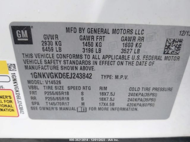 Photo 8 VIN: 1GNKVGKD6EJ243842 - CHEVROLET TRAVERSE 