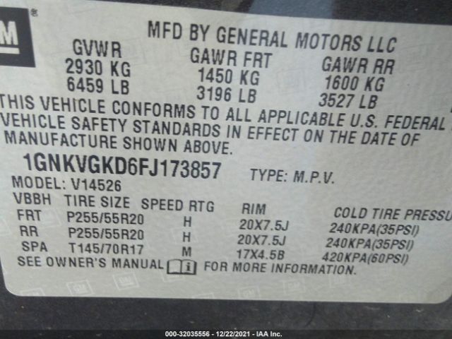 Photo 8 VIN: 1GNKVGKD6FJ173857 - CHEVROLET TRAVERSE 