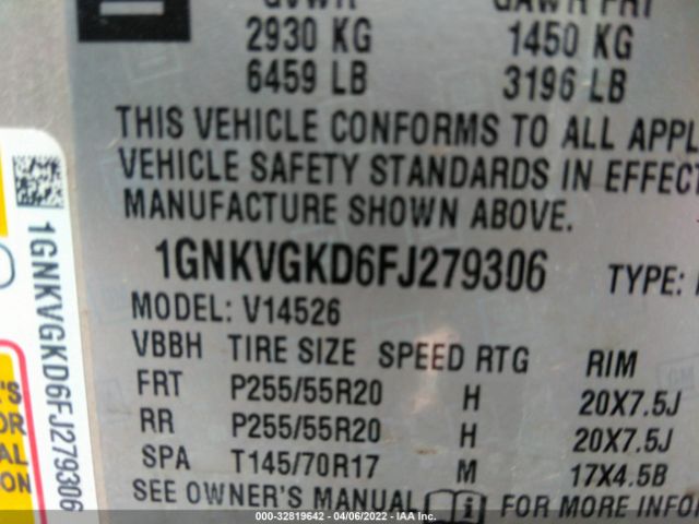 Photo 8 VIN: 1GNKVGKD6FJ279306 - CHEVROLET TRAVERSE 