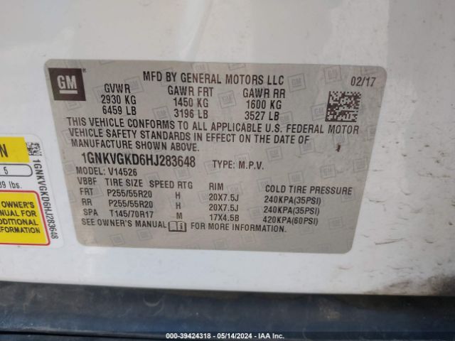 Photo 8 VIN: 1GNKVGKD6HJ283648 - CHEVROLET TRAVERSE 