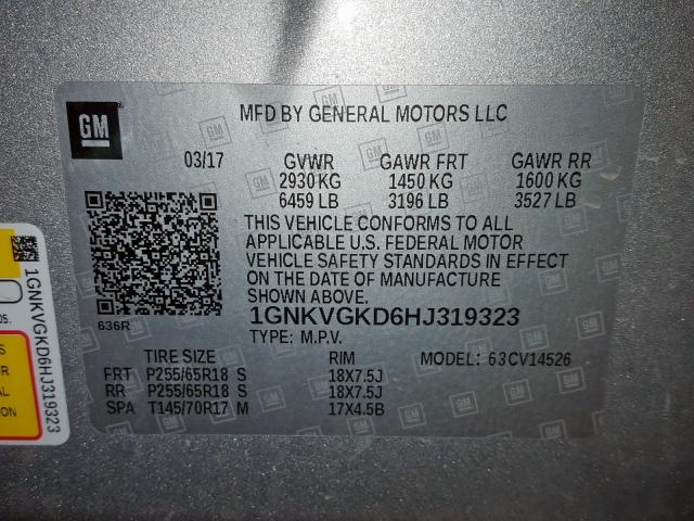 Photo 9 VIN: 1GNKVGKD6HJ319323 - CHEVROLET TRAVERSE L 