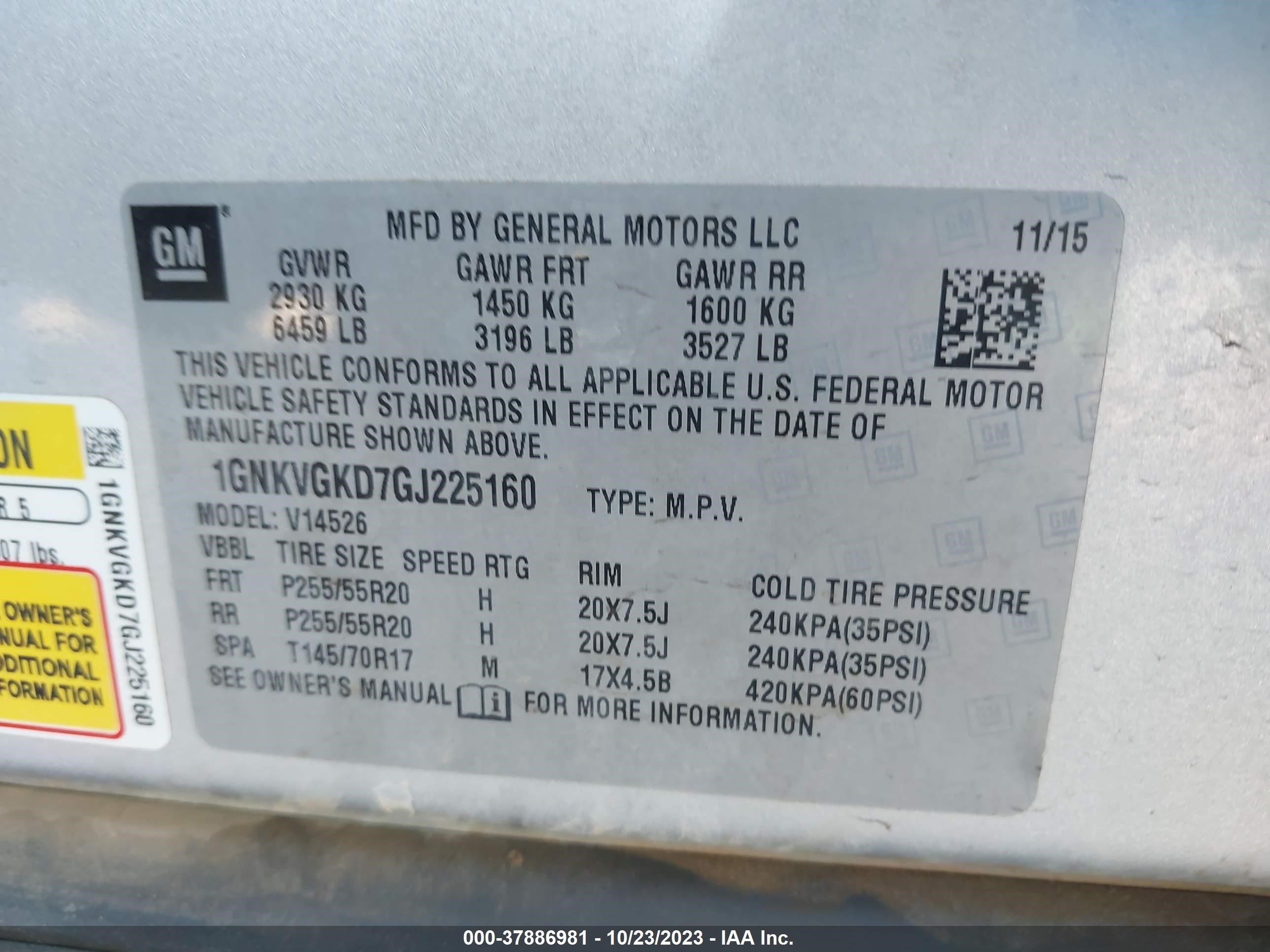 Photo 8 VIN: 1GNKVGKD7GJ225160 - CHEVROLET TRAVERSE 