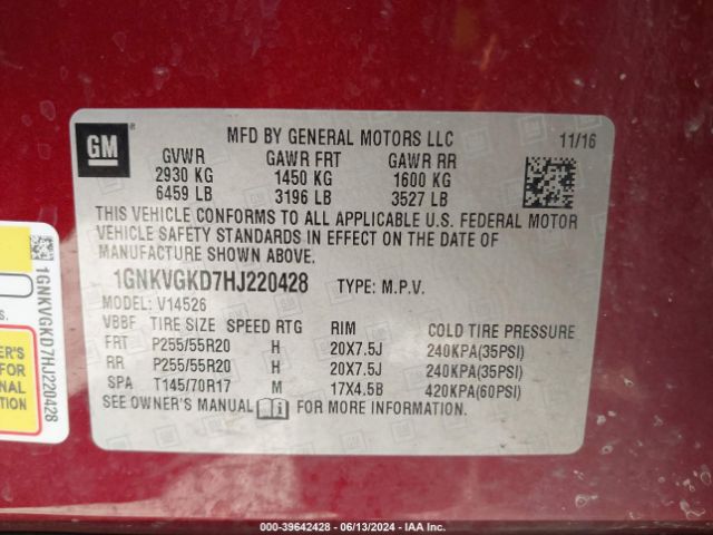 Photo 8 VIN: 1GNKVGKD7HJ220428 - CHEVROLET TRAVERSE 