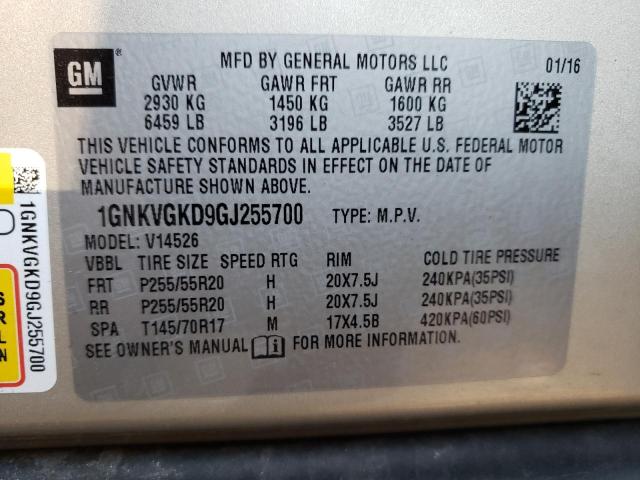 Photo 12 VIN: 1GNKVGKD9GJ255700 - CHEVROLET TRAVERSE L 