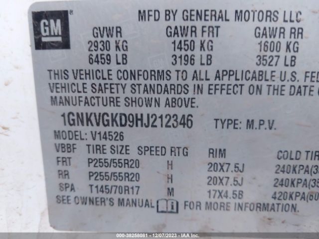 Photo 8 VIN: 1GNKVGKD9HJ212346 - CHEVROLET TRAVERSE 