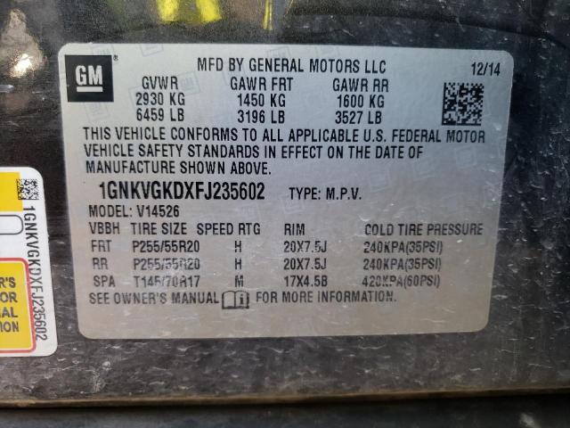 Photo 9 VIN: 1GNKVGKDXFJ235602 - CHEVROLET TRAVERSE L 