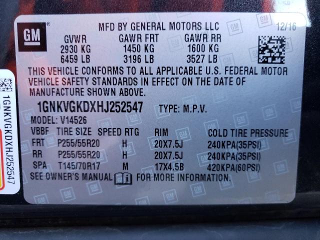 Photo 13 VIN: 1GNKVGKDXHJ252547 - CHEVROLET TRAVERSE L 