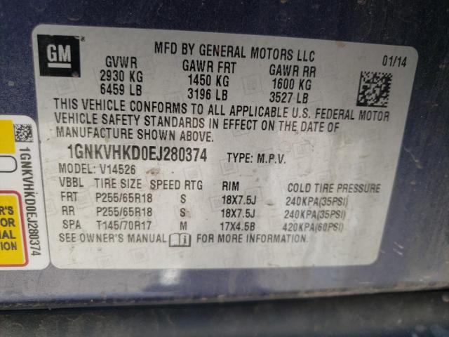 Photo 9 VIN: 1GNKVHKD0EJ280374 - CHEVROLET TRAVERSE L 