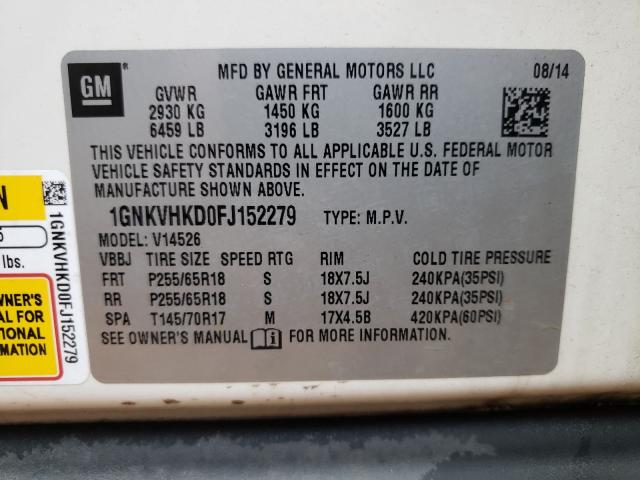 Photo 9 VIN: 1GNKVHKD0FJ152279 - CHEVROLET TRAVERSE L 