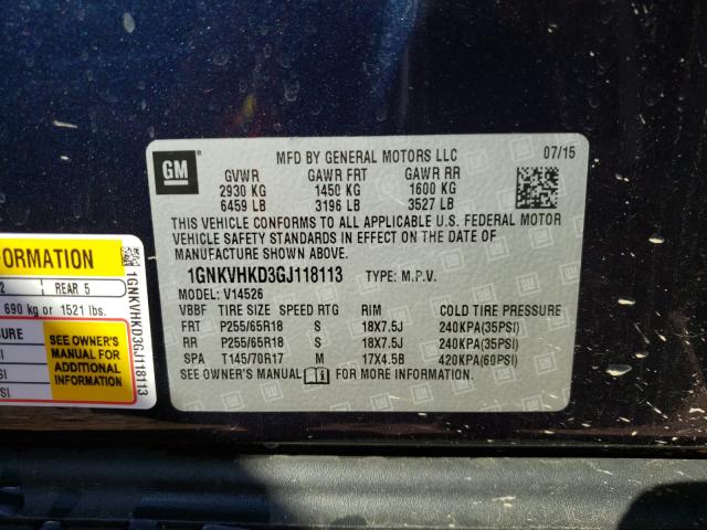 Photo 9 VIN: 1GNKVHKD3GJ118113 - CHEVROLET TRAVERSE L 