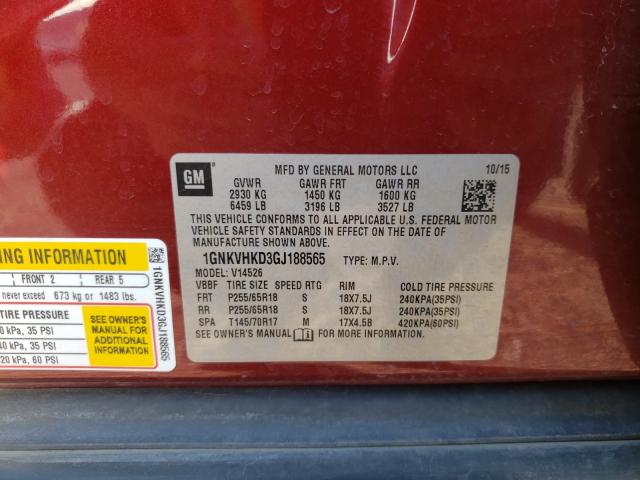 Photo 9 VIN: 1GNKVHKD3GJ188565 - CHEVROLET TRAVERSE L 