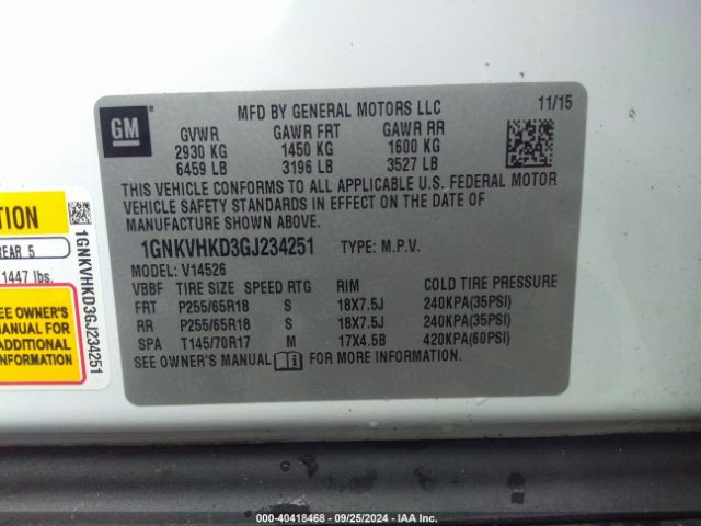 Photo 8 VIN: 1GNKVHKD3GJ234251 - CHEVROLET TRAVERSE 