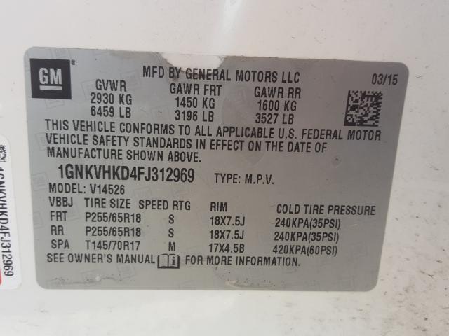 Photo 9 VIN: 1GNKVHKD4FJ312969 - CHEVROLET TRAVERSE L 