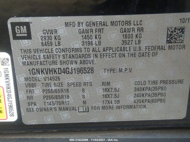 Photo 8 VIN: 1GNKVHKD4GJ196528 - CHEVROLET TRAVERSE 