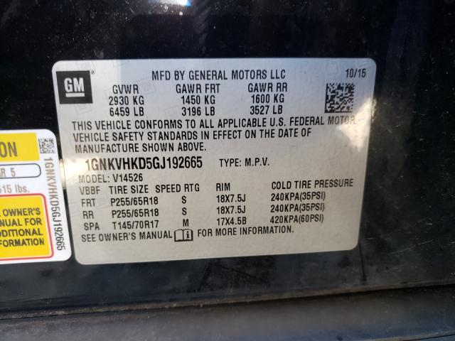 Photo 9 VIN: 1GNKVHKD5GJ192665 - CHEVROLET TRAVERSE L 