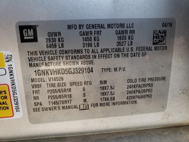 Photo 9 VIN: 1GNKVHKD5GJ329104 - CHEVROLET TRAVERSE L 