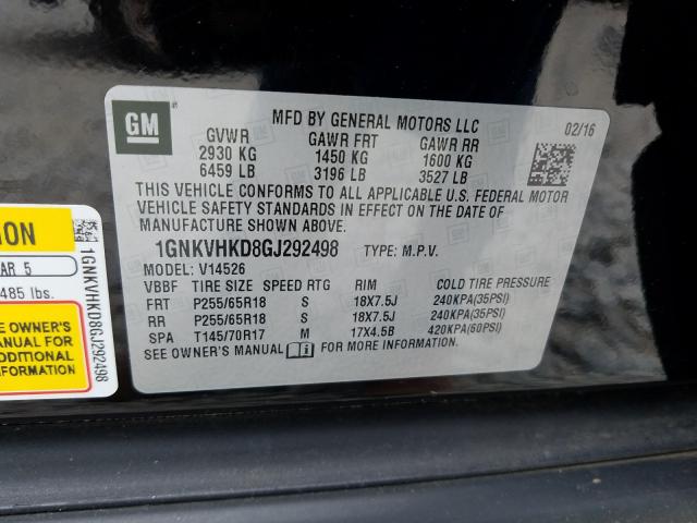 Photo 9 VIN: 1GNKVHKD8GJ292498 - CHEVROLET TRAVERSE L 