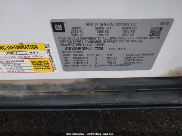 Photo 8 VIN: 1GNKVHKD8HJ117220 - CHEVROLET TRAVERSE 