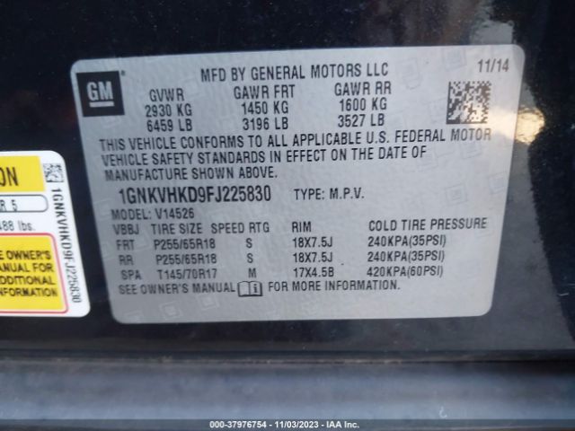 Photo 8 VIN: 1GNKVHKD9FJ225830 - CHEVROLET TRAVERSE 