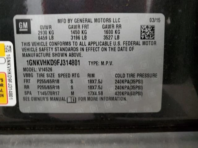 Photo 12 VIN: 1GNKVHKD9FJ314801 - CHEVROLET TRAVERSE L 