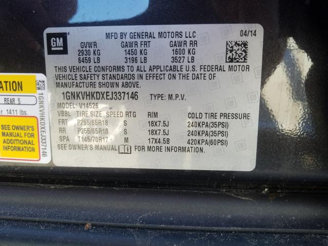 Photo 9 VIN: 1GNKVHKDXEJ337146 - CHEVROLET TRAVERSE L 