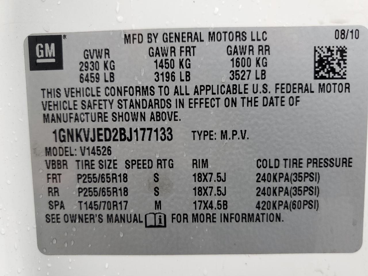 Photo 11 VIN: 1GNKVJED2BJ177133 - CHEVROLET TRAVERSE 