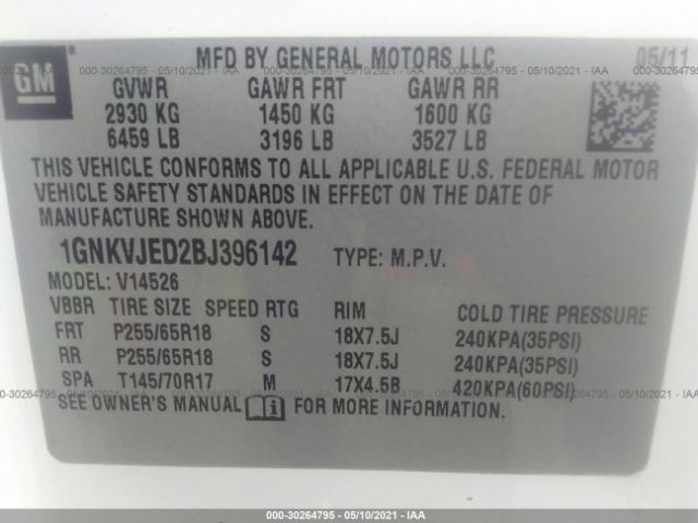 Photo 8 VIN: 1GNKVJED2BJ396142 - CHEVROLET TRAVERSE 