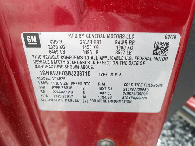 Photo 9 VIN: 1GNKVJED3BJ203710 - CHEVROLET TRAVERSE L 