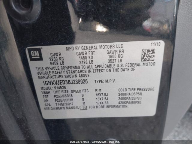 Photo 8 VIN: 1GNKVJED3BJ238926 - CHEVROLET TRAVERSE 