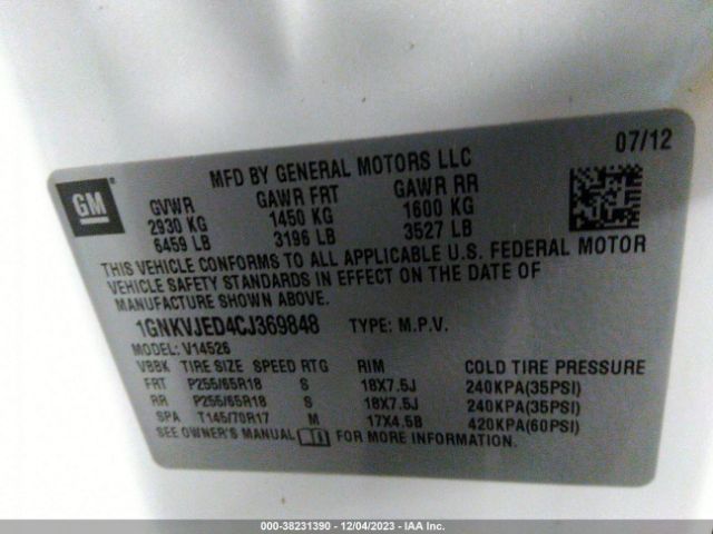 Photo 8 VIN: 1GNKVJED4CJ369848 - CHEVROLET TRAVERSE 