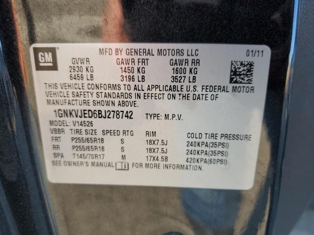 Photo 12 VIN: 1GNKVJED6BJ278742 - CHEVROLET TRAVERSE 