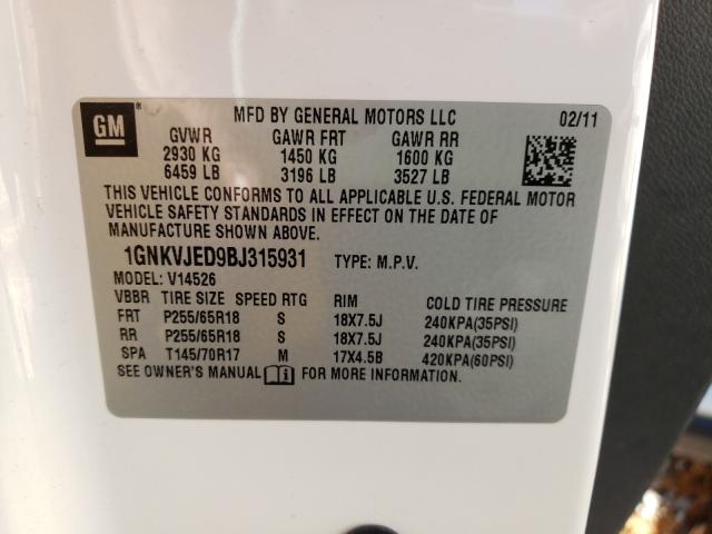 Photo 9 VIN: 1GNKVJED9BJ315931 - CHEVROLET TRAVERSE L 