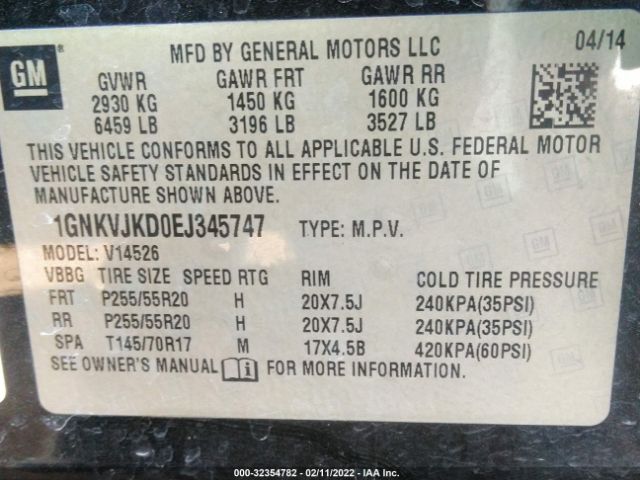 Photo 8 VIN: 1GNKVJKD0EJ345747 - CHEVROLET TRAVERSE 