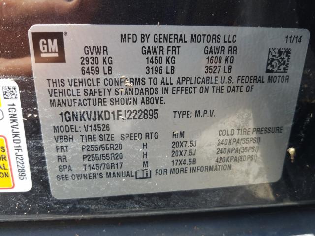 Photo 9 VIN: 1GNKVJKD1FJ222895 - CHEVROLET TRAVERSE L 