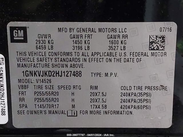 Photo 8 VIN: 1GNKVJKD2HJ127488 - CHEVROLET TRAVERSE 