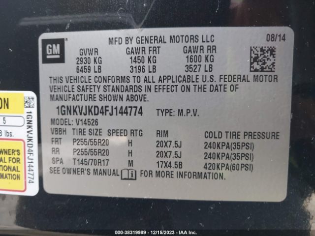 Photo 8 VIN: 1GNKVJKD4FJ144774 - CHEVROLET TRAVERSE 