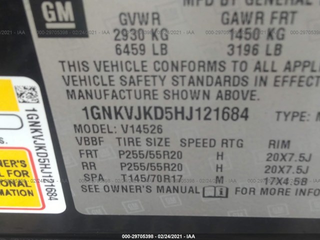 Photo 8 VIN: 1GNKVJKD5HJ121684 - CHEVROLET TRAVERSE 