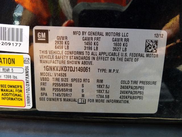 Photo 9 VIN: 1GNKVJKD7DJ149061 - CHEVROLET TRAVERSE L 