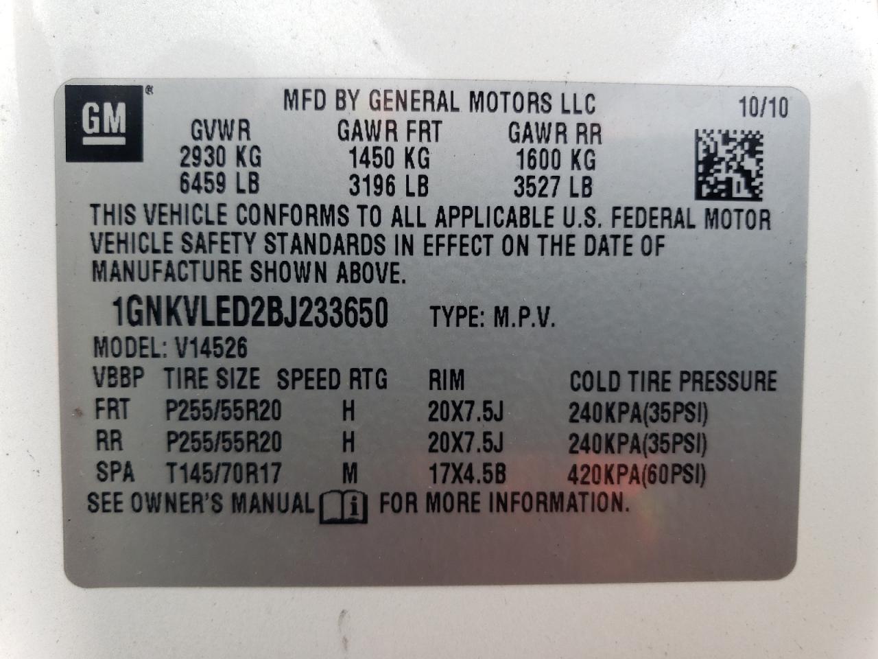 Photo 11 VIN: 1GNKVLED2BJ233650 - CHEVROLET TRAVERSE 