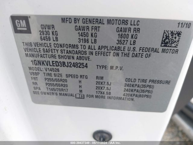 Photo 8 VIN: 1GNKVLED3BJ248254 - CHEVROLET TRAVERSE 