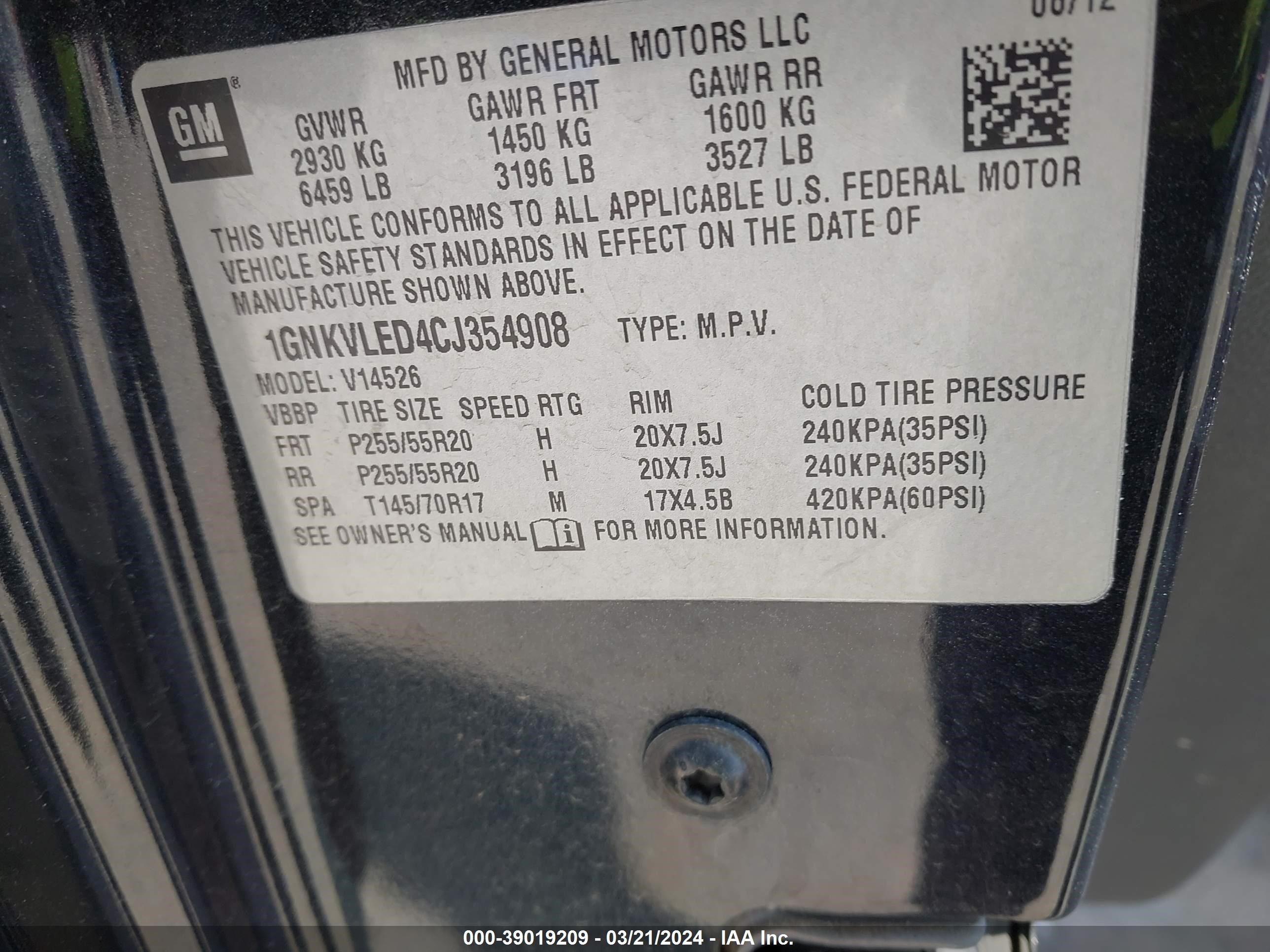 Photo 8 VIN: 1GNKVLED4CJ354908 - CHEVROLET TRAVERSE 