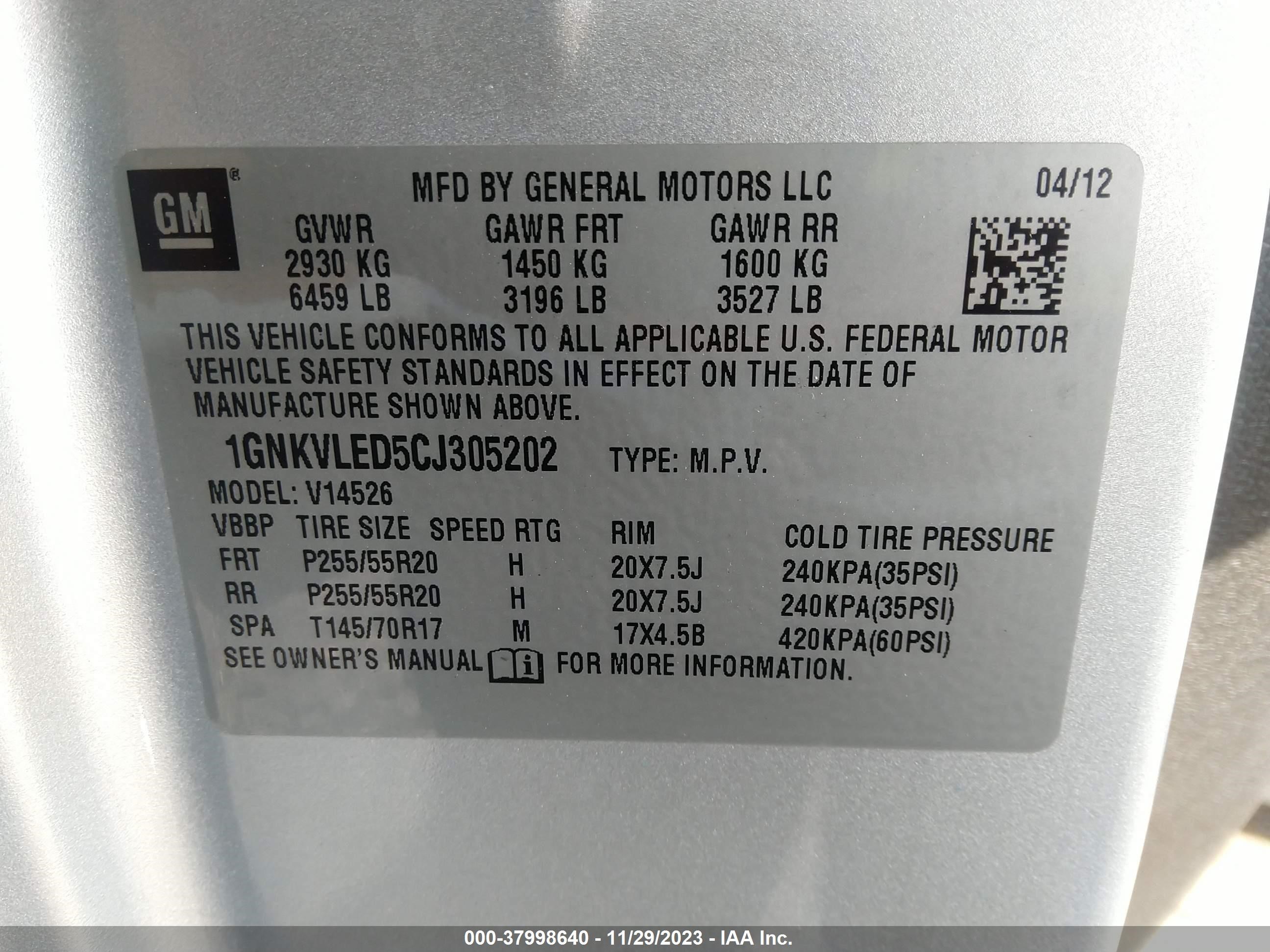 Photo 8 VIN: 1GNKVLED5CJ305202 - CHEVROLET TRAVERSE 