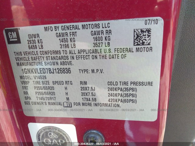 Photo 8 VIN: 1GNKVLED7BJ126836 - CHEVROLET TRAVERSE 