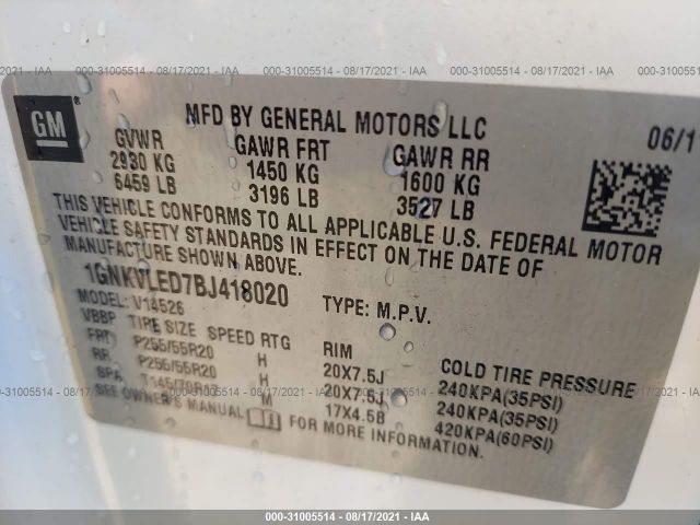 Photo 8 VIN: 1GNKVLED7BJ418020 - CHEVROLET TRAVERSE 