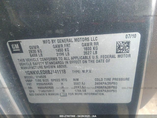 Photo 8 VIN: 1GNKVLED8BJ141118 - CHEVROLET TRAVERSE 