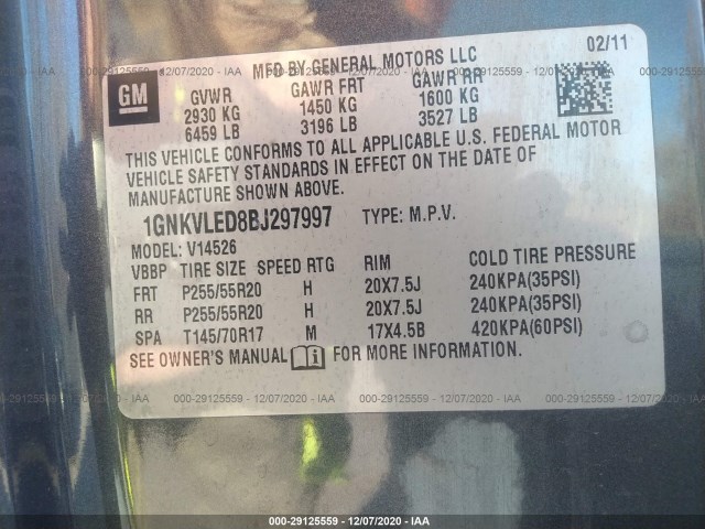 Photo 8 VIN: 1GNKVLED8BJ297997 - CHEVROLET TRAVERSE 