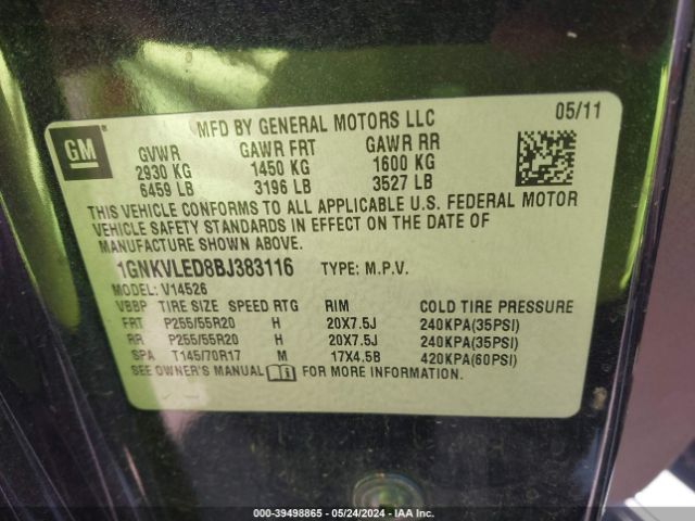 Photo 8 VIN: 1GNKVLED8BJ383116 - CHEVROLET TRAVERSE 