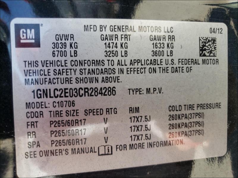 Photo 9 VIN: 1GNLC2E03CR284286 - CHEVROLET TAHOE POLI 