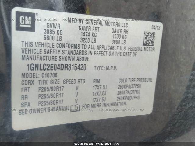 Photo 8 VIN: 1GNLC2E04DR315420 - CHEVROLET TAHOE 