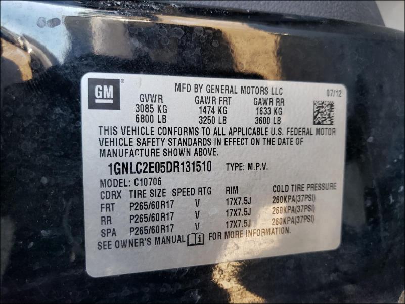 Photo 9 VIN: 1GNLC2E05DR131510 - CHEVROLET TAHOE POLI 